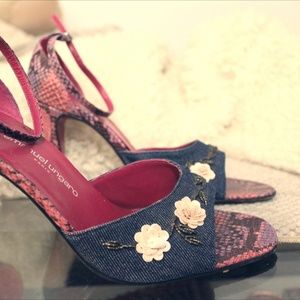 Emanuel Ungaro ,Pink, snake skin, denim heels
